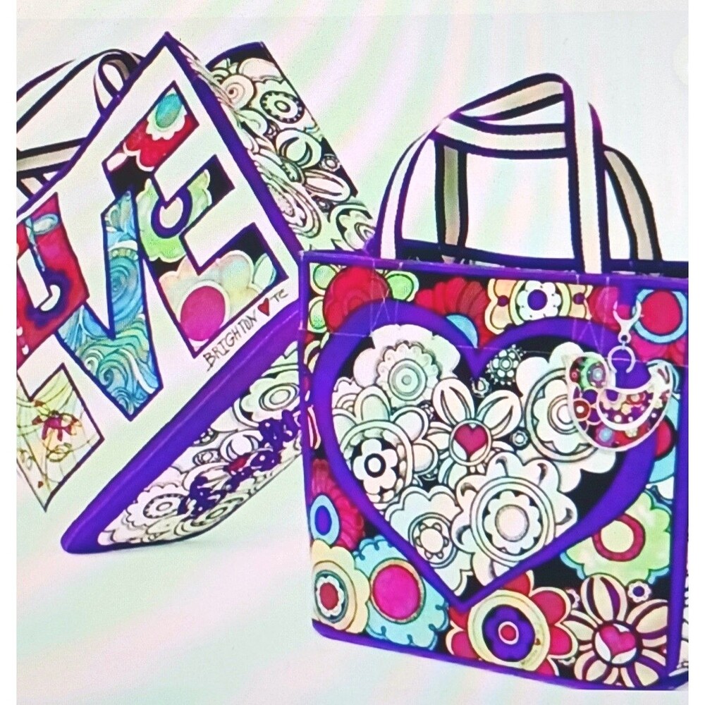 NWT Brighton Love Groove Canvas Lg Tote Tom Clancy Bright Heart/LOVE Design
